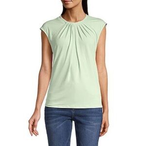 Liz Claiborne Light Green Crew Neck Short Sleeve Adaptive Blouse Size M NWT